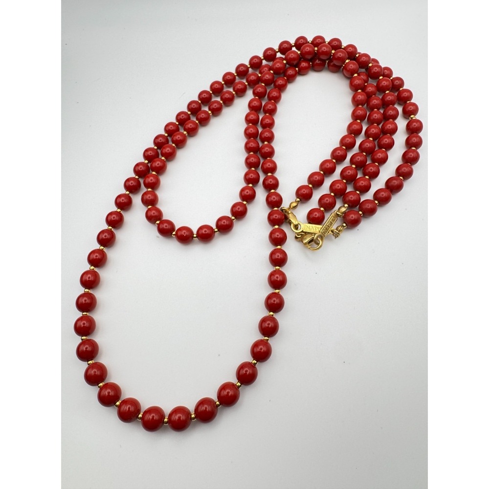 Vintage Napier Necklace Lot 2 Red Beads Gold Tone Spacer 22" 28"